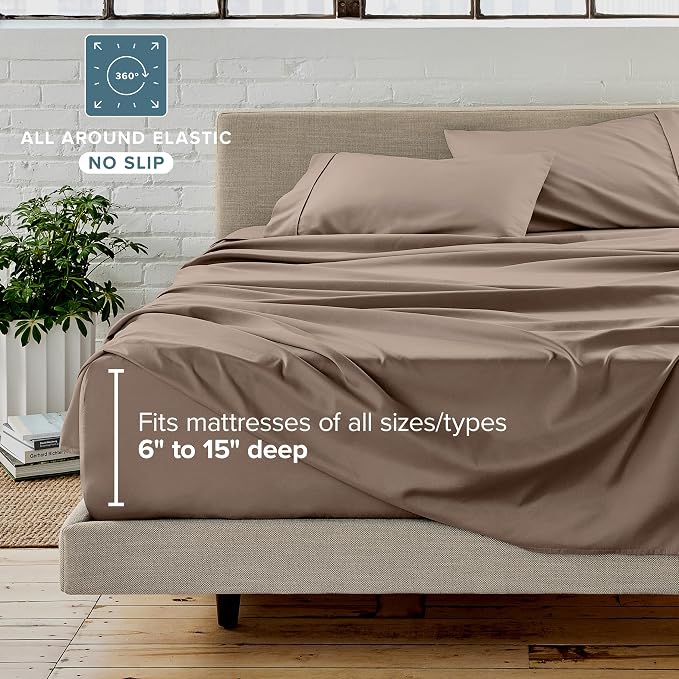 Bare Home Bed-in-A-Bag 7 Piece Comforter & Sheet Set - California King - Goose Down Alternative - Ultra-Soft 1800 Premium Bed Set (Cal King, Taupe/Taupe)