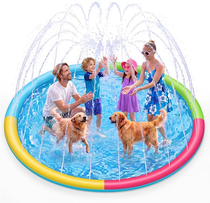 SLOOSH 120" Non-Slip Splash Pad Sprinkler - Outdoor Water Play Toys Backyard Fountain Mat for Toddlers Kids Dogs, Thickened Sprinkler Outside Pool Party Durable for Girls Boys Pets (120in, Multicolor)