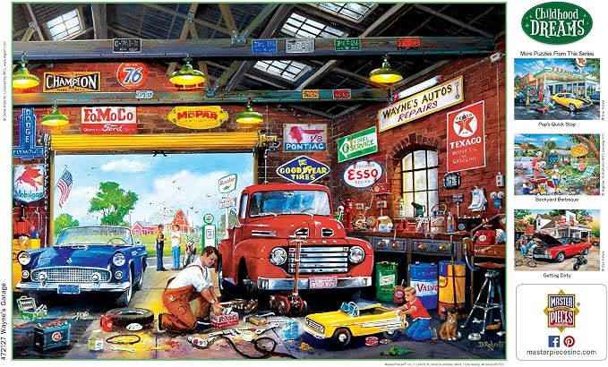MasterPieces - 1000 Piece Jigsaw Puzzle, Wayne’s Garage, Fun for Adults, Family, Kids, Matte Finish, 19.25" x 26.75"