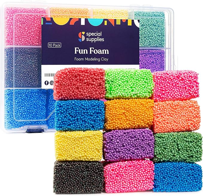 Special Supplies Fun Foam Modeling Foam Beads Play Kit, 12 Blocks Children’s Educational Clay for Arts Crafts Kindergarten, Preschool Kids Toys Develop Creativity, Motor Skills, Reusable Container