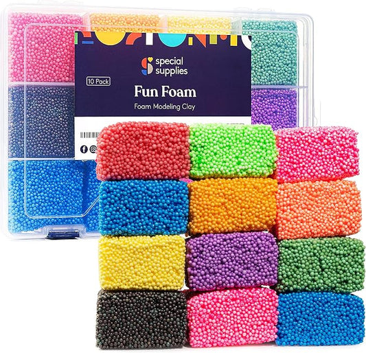 Special Supplies Fun Foam Modeling Foam Beads Play Kit, 12 Blocks Children’s Educational Clay for Arts Crafts Kindergarten, Preschool Kids Toys Develop Creativity, Motor Skills, Reusable Container