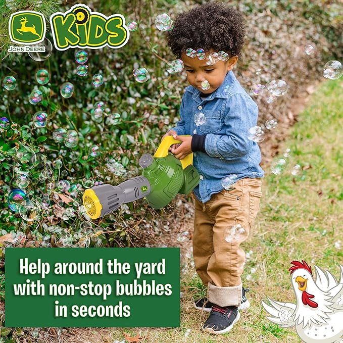 John Deere Bubble Leaf Blower Toy for Kids Includes 24oz Bubble Refill Gas Can, Outdoor Bubble Machine for Kids, Easy to Use, Outdoor Play, Great Gift Toddler 3+
