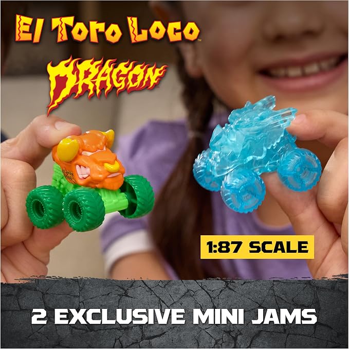 Monster Jam Mini Jams, Crash & Crumble Skull Escape Playset, 2 Exclusive Die-Cast El Toro Loco and Dragon Monster Trucks, Kids Toys for Boy and Girls Ages 3 and up