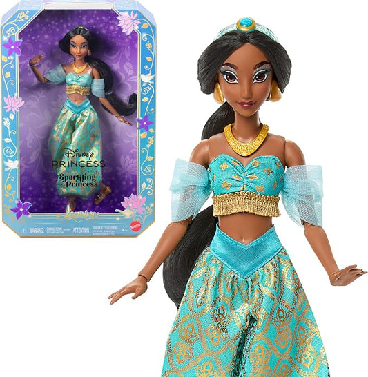 Mattel Disney Princess Jasmine Sparkling Princess Fashion Doll & Accessories with Removable Outfit, Shoes, Necklace & Earrings, Inspired by Movie