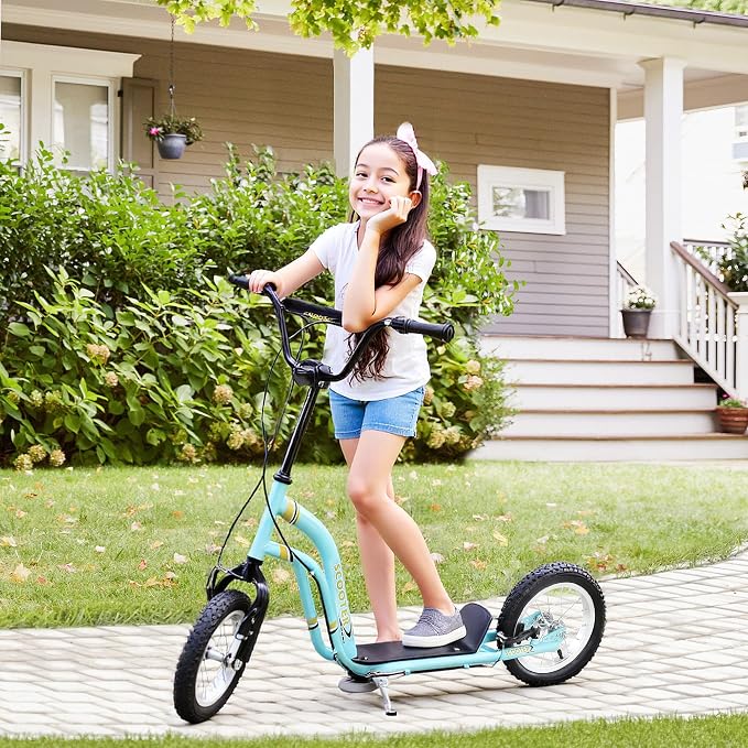 Aosom Kick Scooter with Dual Caliper Brakes, Big Wheels Kick Scooter for Ages 5+, 12-Inch Inflatable Front Wheel, Max Load 220lbs