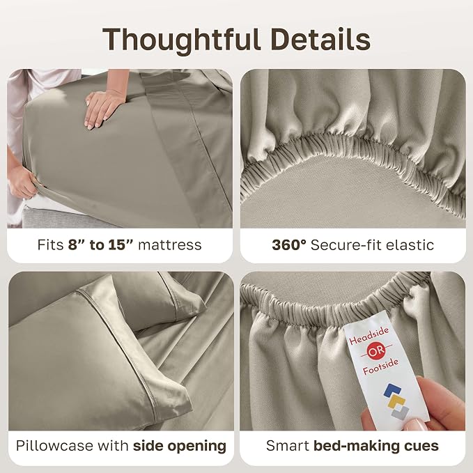 California Design Den Soft 100% Cotton Bed Sheets Twin XL Set, 400 Thread Count Good Housekeeping Award Winner, Silky Smooth Sateen Weave, Breathable and Durable Twin XL Bedding Set - Taupe