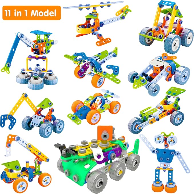 11 in 1 STEM Kits Building Toys for Kids Ages 4-8 5-7, Stem Toys for 4 5 6 7 8 Year Old Boy Birthday Gift, Educational Construction Set for Boys 4-6 6-8 5-8, Creative Learning Engineering Game