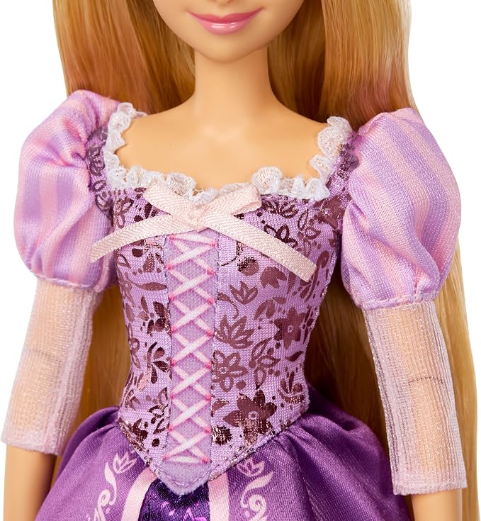 Mattel Disney Princess Rapunzel Sparkling Princess Fashion Doll with Long Hair, Removable Dress & Flower Hair Accessory, Inspired by Tangled Movie