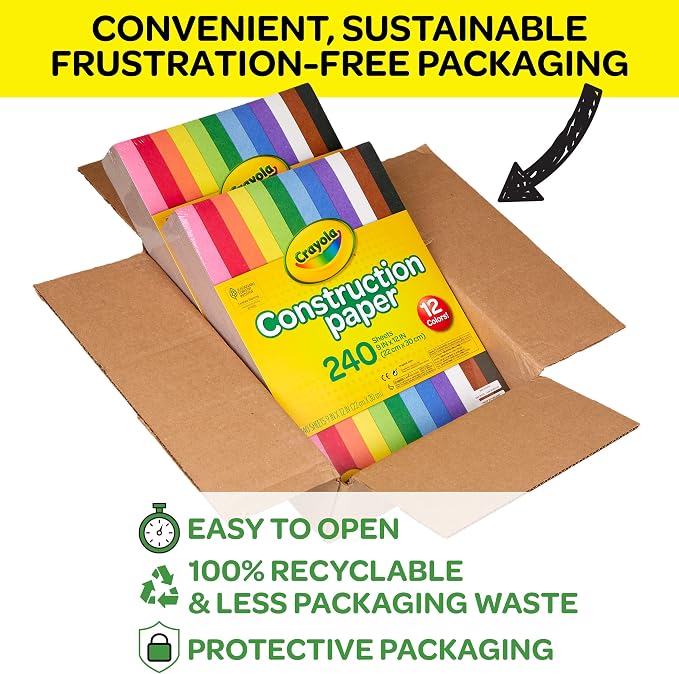 Crayola Construction Paper Bulk Pack (480 Sheets) – 10 Assorted Colors, 9x12, Teacher School Supplies & Classroom Must Haves, Card Making Craft Supplies, Art Paper