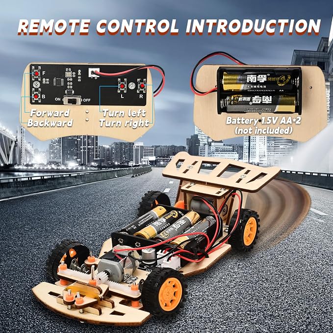 Self-Centering Steering Remote Control Car，STEM Projects for Kids Ages 8-12，Engineering kit, DIY rc car kit, STEM Kits for Kids Ages 8-12