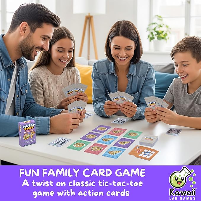 Tic Tac Twist Family Card Game for Kids, Teens & Adults | Quick & Easy Strategy Game for Game Night | Burger vs Pizza Tic Tac Toe with Fun Action Cards | Ages 8+ | 2-4 Players | 10-20 Min