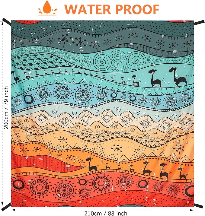WIWIGO Beach Blanket Waterproof Sandproof Beach Mat 79" X 83"/10'x9'for 2-8 Adults Quick Drying Outdoor Picnic Mat Beach Accessories for Travel, Camping, Hiking