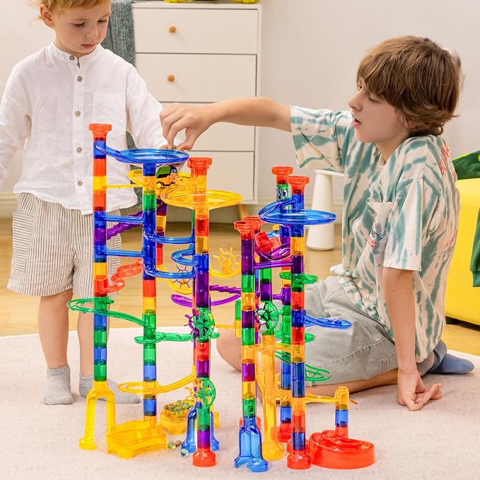 JOYIN 207Pcs Glowing Marble Run, Construction Building Blocks Toys with 5 Glow in The Dark, STEM Toy for Boys and Girls, Educational Toy, Birthday Gifts, Easter Basket Stuffers