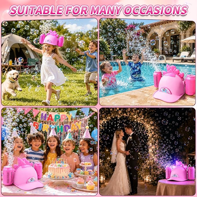 Bubble Machine for Toddlers 3-5, Bubble Blower Maker Lights Music, Hat Bubble Machine Summer Kids Toys for Weddings Birthdays Party Indoor Outdoor Backyard Camping