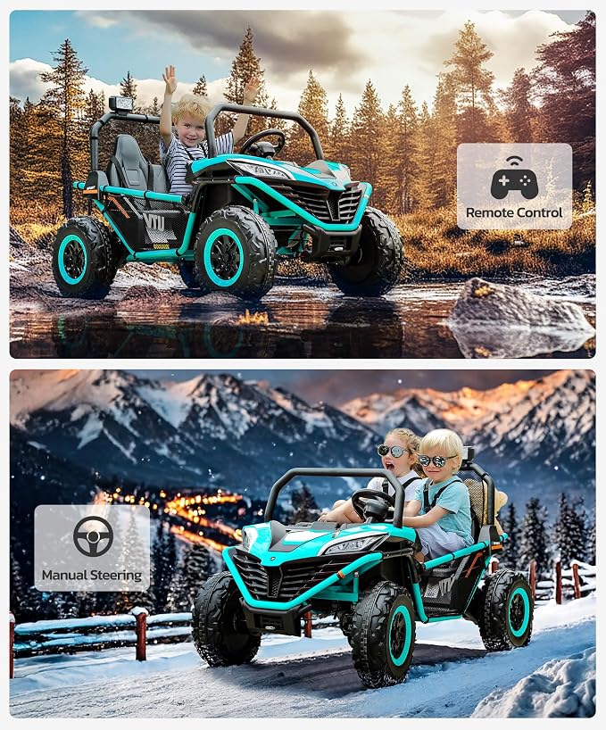 ELEMARA 24V Ride on Car for Kids, 2 Seater XL 20" Seat Ride on Toy, 10AH 4WD Battery Powered 4.5MPH Electric Car with Remote, 3 Speeds, Music Gift for Ages 3-8