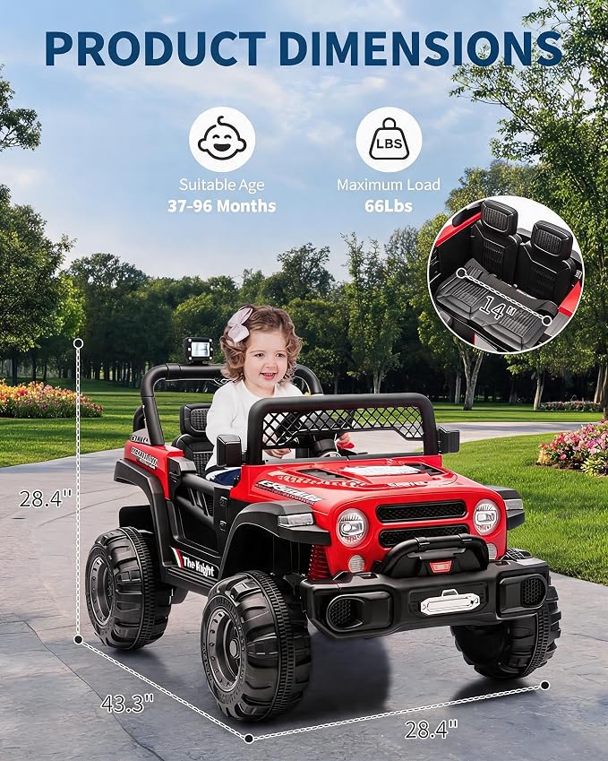 GarveeLife 12V Kids Ride On Car, 2 Seater Electric Toy Car for Toddlers and Children, Ride On Toys with Parent Remote Control, Battery-Powered w/Music & LED Lights