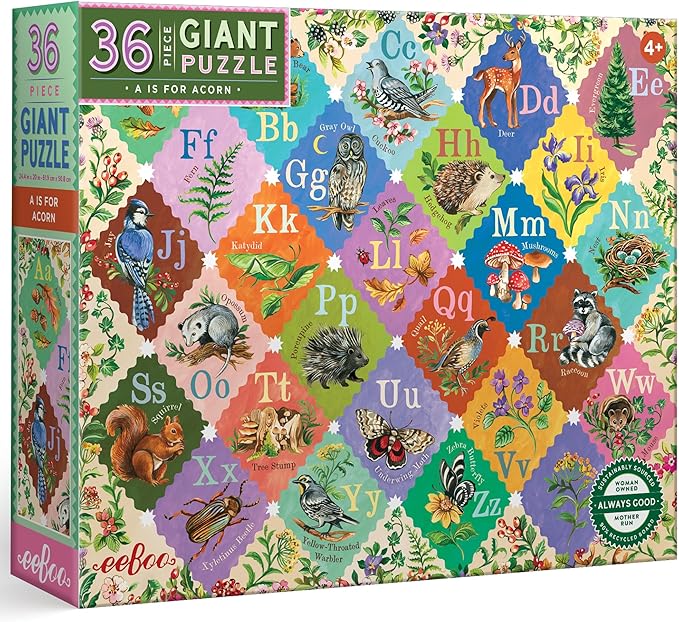 eeBoo 36 Piece Giant Floor Puzzle - A is for Acorn Children's Puzzle Alphabet & Animal Themed, Large Pieces for Small Hands to Develop Motor Skills