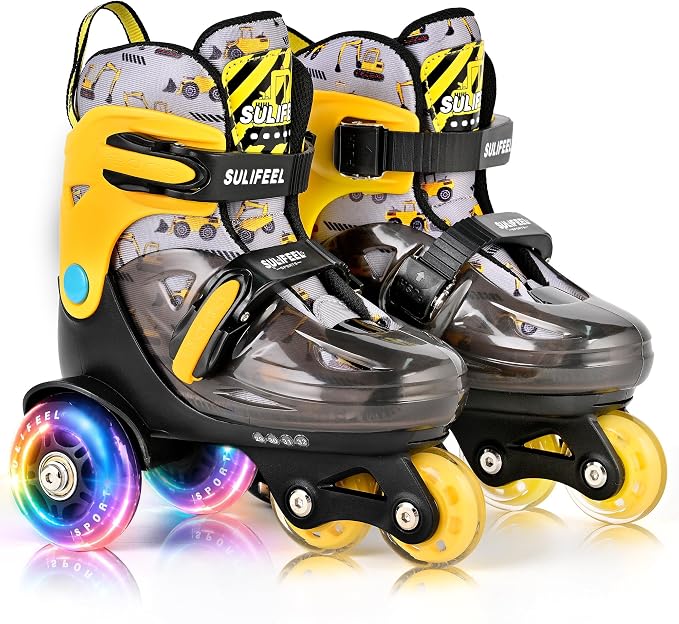 SULIFEEL Adjustable Roller Skates for Girls Boys Kids,Fun Illuminating Light Up Flash Wheels Three-Point Type Balance Suitable for Beginners Indoor Roller Skating
