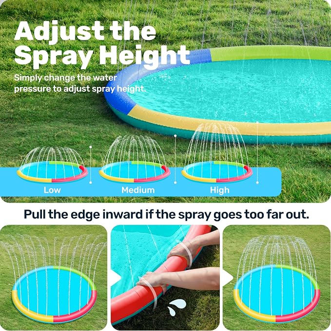 SLOOSH 60" Non-Slip Splash Pad Sprinkler - Outdoor Water Play Toys Backyard Fountain Mat for Toddlers Kids Dogs, Thickened Sprinkler Outside Pool Party Durable for Girls Boys Pets (60in, Multicolor)