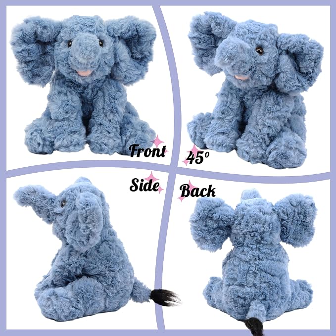 Hopearl Adorable Plush Calf Elephant Toy Floppy Elephish Ultra Soft Haggable Stuffed Animal Holiday Birthday Gift for Boys Girls Kids Toddlers, Blue, 9''