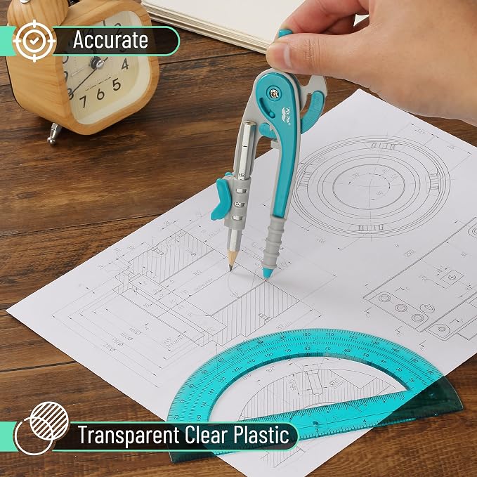 Mr. Pen- Geometry Compass and Protractor Set, 6 Inch Compass | 6 Inch Protractor, Drawing Tool for School, Clear Plastic, Easy Grip, Precision Design for Math, Art, Drafting, Architecture