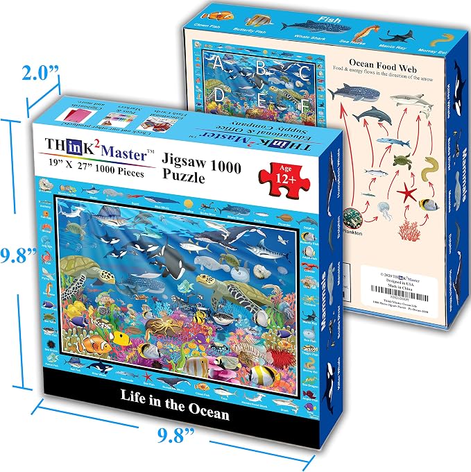 Think2Master Colorful Ocean Life 1000 Pieces Jigsaw Puzzle for Kids 13+, Teens, Adults & Families. Great Gift for stimulating Learning About Coral Reefs. Size: 26.8” X 18.9”