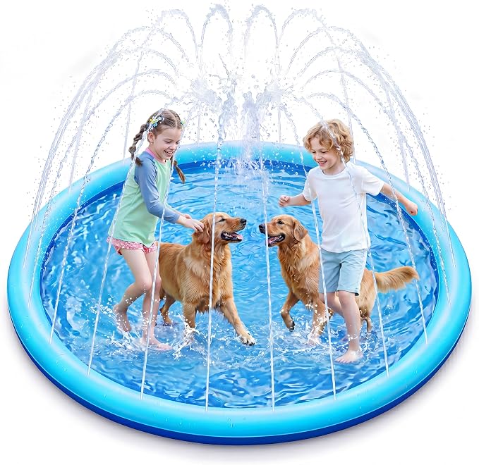 SLOOSH 72" Non-Slip Splash Pad Sprinkler - Outdoor Water Toys Play Mat for Toddlers Kids Dogs, Outside Thickened Sprinkler Pool Party Durable Backyard Fountain for Girls Boys Pets (72in, Blue)