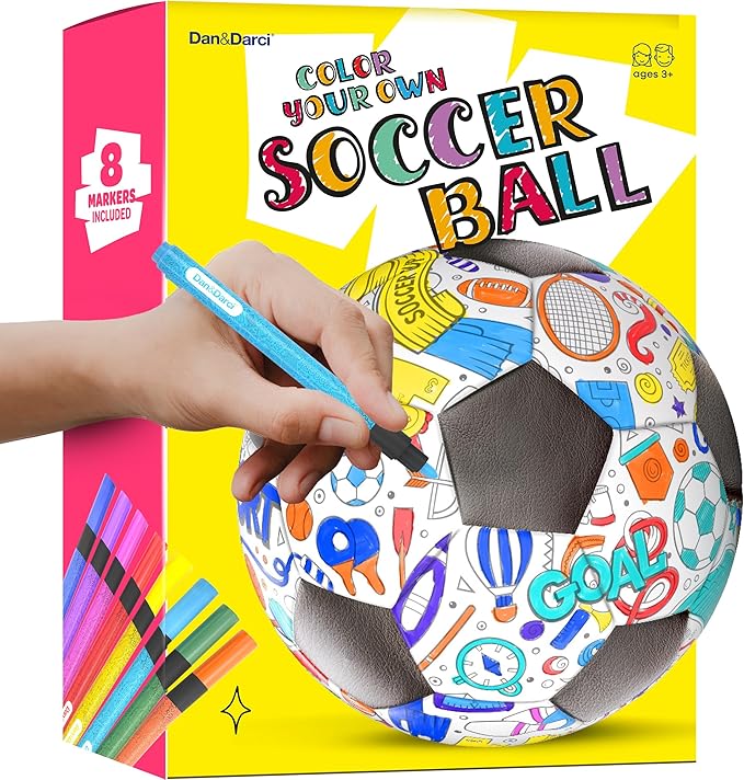 Dan&Darci Soccer Ball Coloring Kit for Kids - Soccer Gifts for Girls & Boys - Sports Gifts - 3 4 5 6 7 8 Year Old Boy Birthday Gift - Craft Kits for Kids Ages 4-8 Year - Boy Toys - Games Accessories