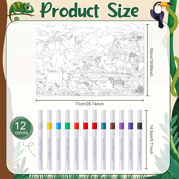 Mindsoft Coloring Pillowcase with 12 Pcs Markers Color Your Own Pillowcase Kit for Coloring Craft Decoration Supplies, 28.7 x 19.7 Inch(Wild Animals)