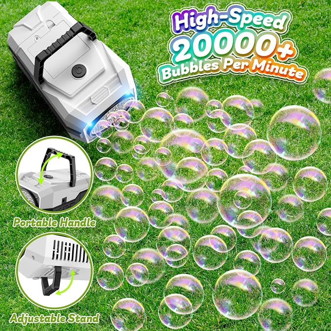 Bubble Machine for Children, Powered by USB Adapter or Battery, Suitable for Indoor & Outdoor Birthday Parties, Weddings & Outdoor Activities (2-Pack)