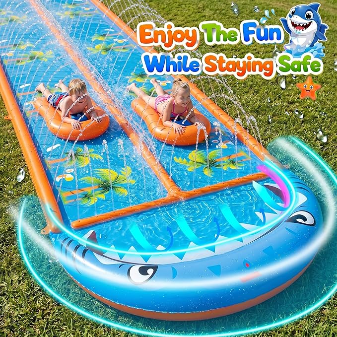 40×5.9FT Heavy Duty Slip and Slide with Sprinkler and 2 Boards, Water Slide for Adults with 3-Way Water Sprinkler, Giant Slip n Slide for Outdoor Backyard Lawn Kids Teens and Adults (Blue&Orange)