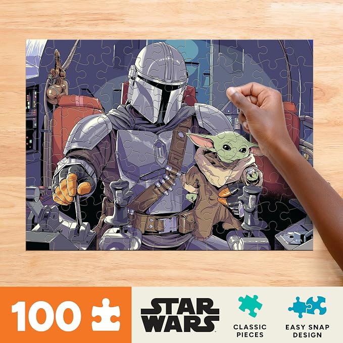 Buffalo Games Star Wars The Mandalorian & The Child 100 Piece Jigsaw Puzzle - 15 x 11 in, Includes Poster - Puzzles for Kids Ages 6-8 - Family Game Night - Beginner Skill Level
