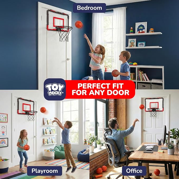 TOY Life Basketball Hoop Over The Door Basketball Hoop Room Office Mini Hoop Basketballs Hoop Indoor Kids Teens Adults Basketball Toy Basketball Goal with 4 Balls