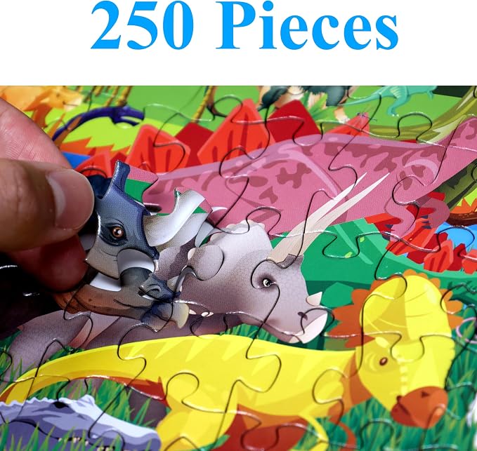 Think2Master Colorful Dinosaurs 250 Pieces Jigsaw Puzzle Puzzle. Great Gift. Size: 14.2” X 19.3””