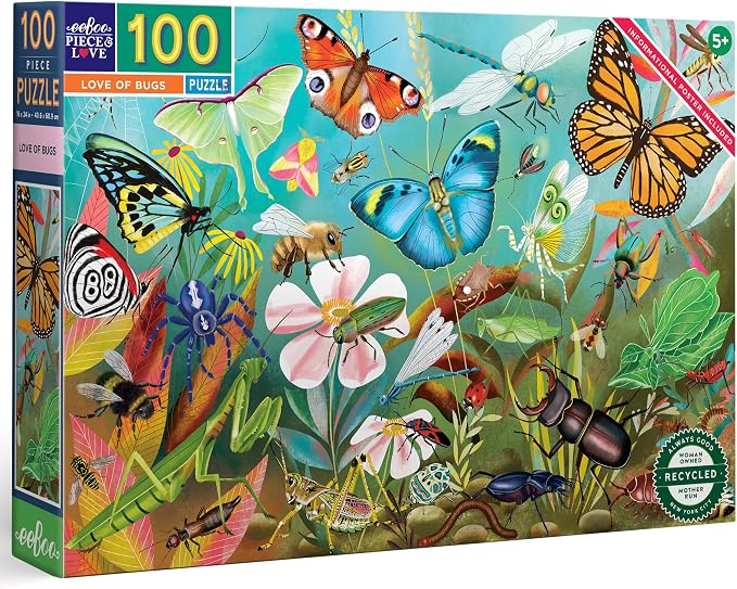 eeBoo 100 Piece Puzzle for Kids - Love of Bugs Children's Puzzle Insect Themed, Large Pieces for Small Hands to Develop Motor Skills