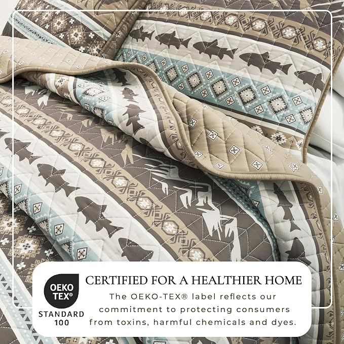 Great Bay Home Lodge Quilt Set - 3-Piece Full/Queen Size Rustic Bedding Set - Lightweight, All-Season, Reversible Bedspread (Rustic Lodge Stripes)