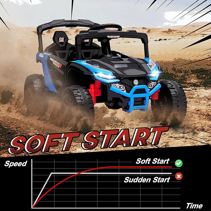 Qaba 12V Kids Ride On Car Truck, Battery Powered Electric UTV Vehicle with Rear Suspension, Remote Control, LED Lights, Music, Horn, Speed Up to 3.1 mph, for 3-5 Years Boys Girls, Blue