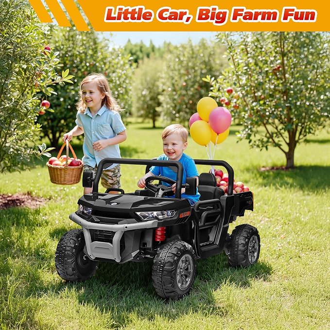 Joyracer 4WD 24 Volt Ride on Toys, 800W Ride on Truck for Kids, 2 Seater Power Car Wheels w/Dump Bed & Shovel, Ride on UTV w/Remote Control, Bluetooth, LED Lights, Black