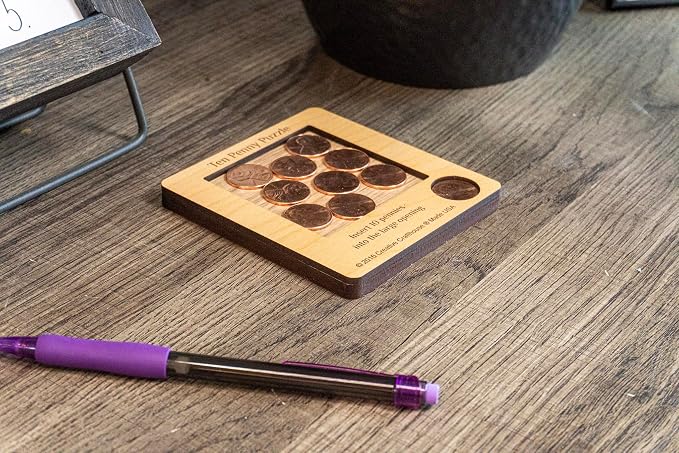 Creative Crafthouse 10 Penny Puzzle, Wood Coin Brain Teaser for Adults | Pack every penny flat into the tray. A coffee table and executive office challenge, gift ready for collectors