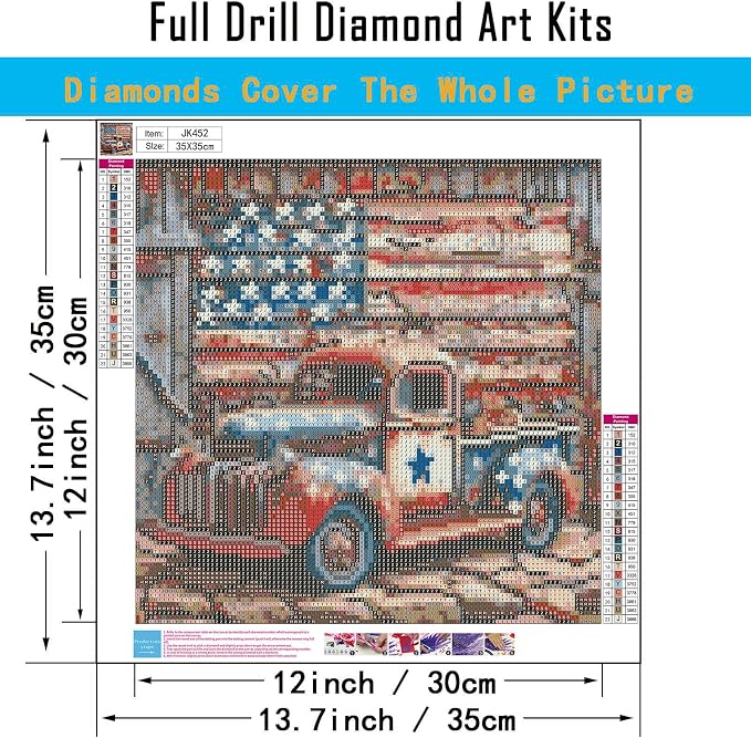 CHWGLFGG 5D Truck Diamond Art Kits for Adults Beginners,DIY Full Round Drill Diamond Painting Kits American Flag, Paint by Diamonds Dot Gem Art Crystal Easy,Home Wall Decor 13.7X 13.7Inch