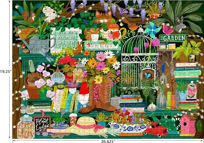 RoseArt - Seek & Find - Gardener's Library - 1000 Piece Jigsaw Puzzle for Adults, Hidden Object Puzzle, Vibrant Garden Scene, Premium Puzzle with Bonus Poster