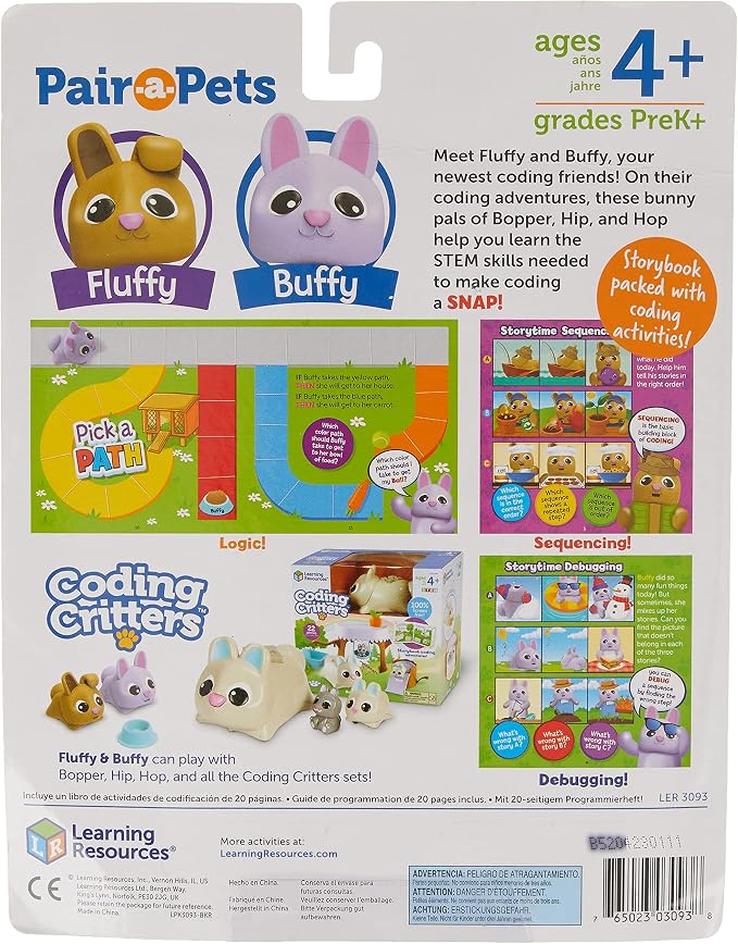 Learning Resources Coding Critters Pair a Pets Bunnies Fluffy & Buffy - Screen-Free Toys For Kids, Interactive STEM, Critical Thinking, 5 Pieces, Ages 4+