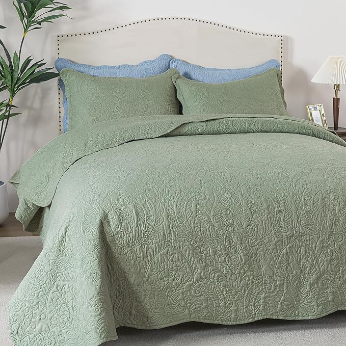 HoneiLife Quilt Sets King Size - 3 Piece Microfiber Quilt Set Lightweight Bedspreads Reversible Coverlets Rustic Bed Cover King Quilt Bedding Sets All Season Quilts