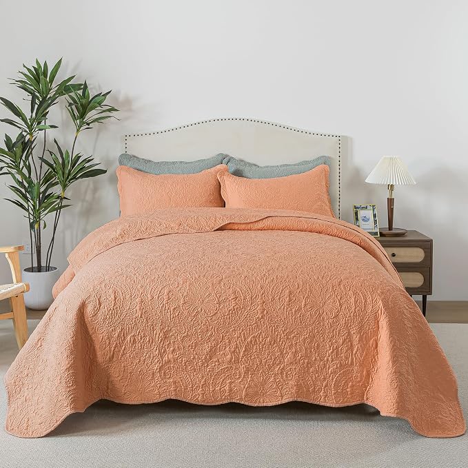 HoneiLife Quilt Sets King Size - 3 Piece Microfiber Bedspreads Reversible Coverlet Lightweight Bedcover Damask Pattern Bedding Sets All Season Quilts