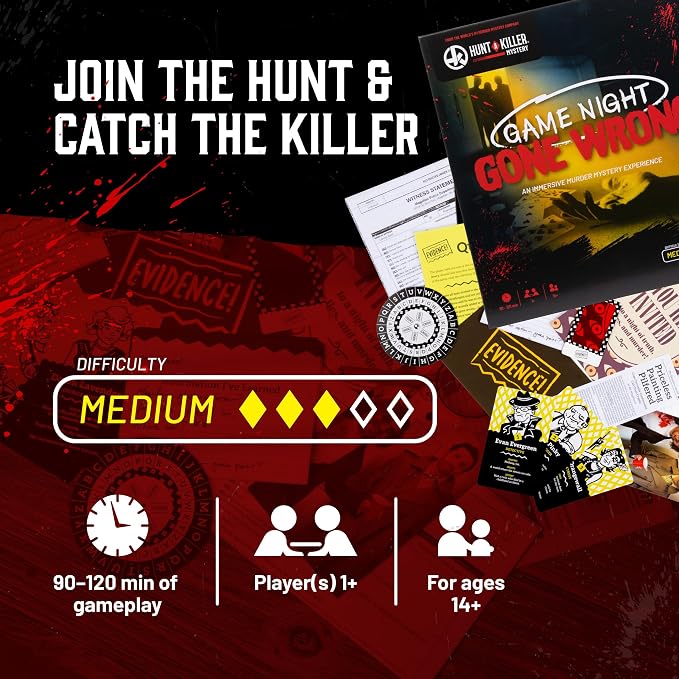 Hunt A Killer: Game Night Gone Wrong, an Immersive True Crime Experience, for Fans of Criminal Minds, Forensic Files, and Mystery Games, Board Game is 90-120 Minutes, for Ages 14+