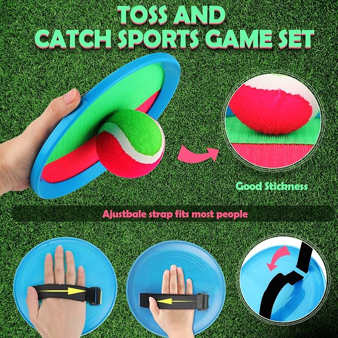 Charniol Kids Toys Toss and Catch Game Set Beach Game Outdoor Ball Sports Games Toss and Catch Ball Nylon Toys for Kids Adults(Pink, Green,Light Blue,12 Paddles 6 Balls)