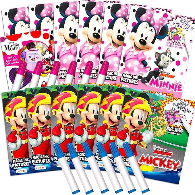 Disney Minnie Mouse and Mickey Mouse Imagine Ink Coloring Book Set for Girls Boys ~ 12 Pack No Mess Coloring Books with Minnie Stickers (Minnie Mouse Mickey Mouse Party Favors Bundle)