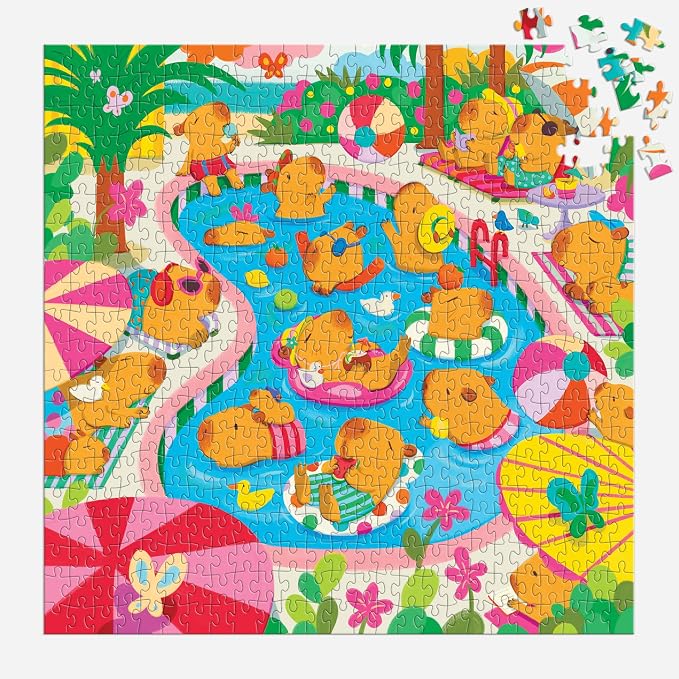 Mudpuppy Capybara Pool Day – 500 Piece Family Jigsaw Puzzle with Colorful and Fun Illustrations of Capybaras for Children Ages 8 and Up