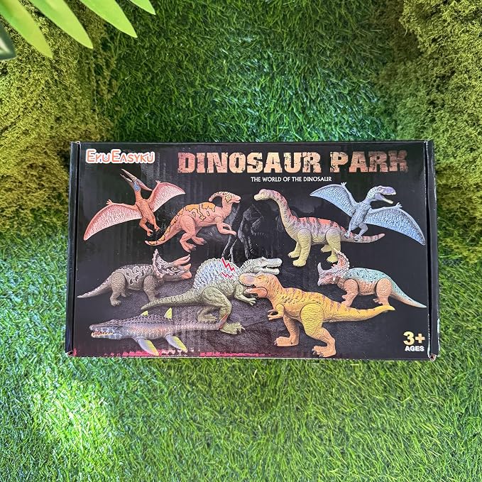 EKU Dinosaur Toys Chomp Action Mosasaurus Spinosaurus Toy, Movable Head Attack Motion Parasaurolophus Realistic Dino Action Figures for Kids Jurassic World Toys Ages 3-12 Boys Girls