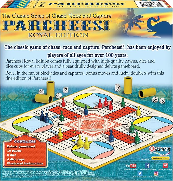 Parcheesi Royal Edition, with Charming Graphics, by Winning Moves Games USA | Classic Family Favorite, Fine Tokens and Dice Cups Included, 2-4 Players